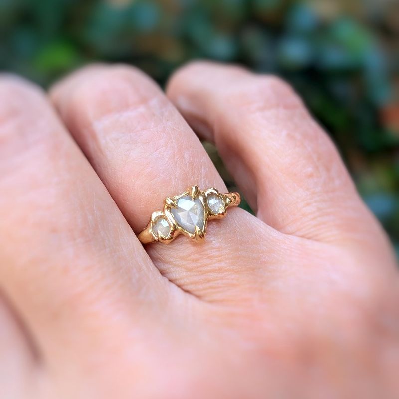 Rustic Solid Gold diamond engagement ring