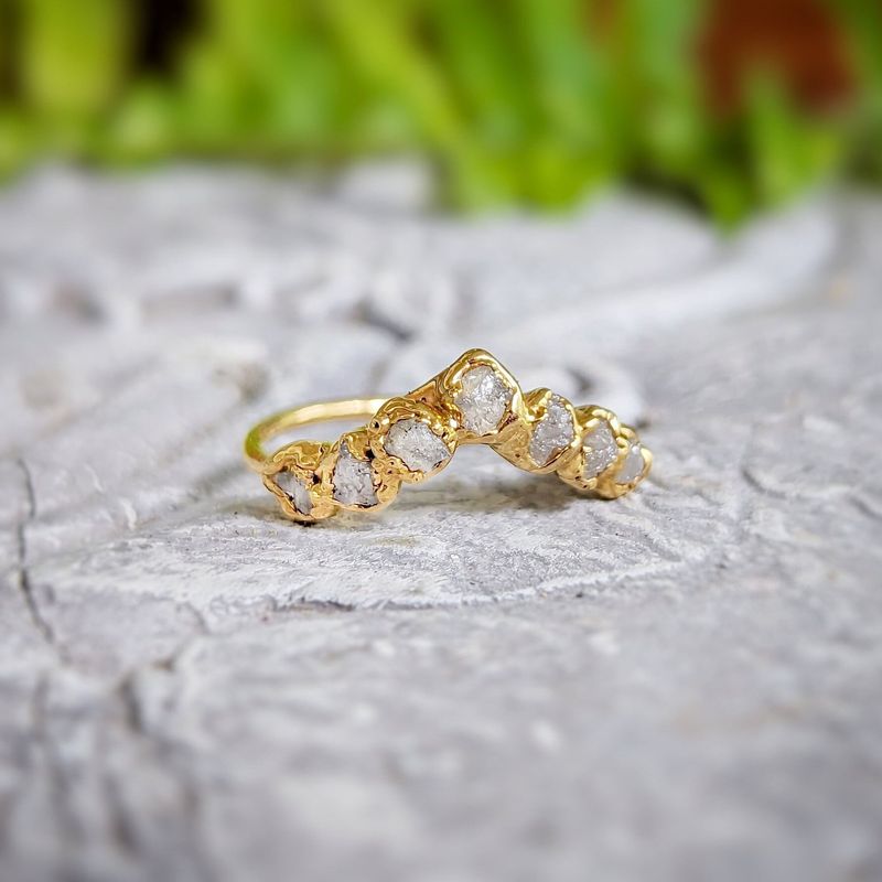 Raw diamond Chevron wedding band