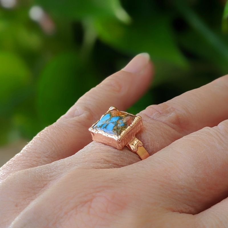 Bague Opale Rose Cuivre Turquoise