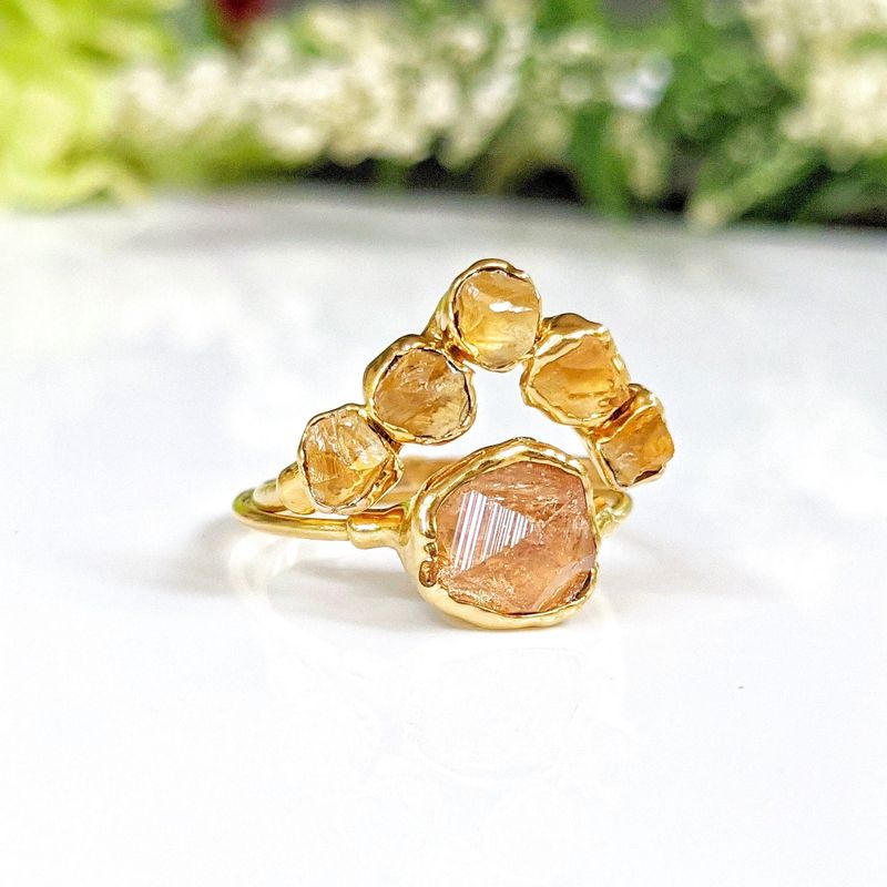 Raw Topaz and Citrine Chevron ring set