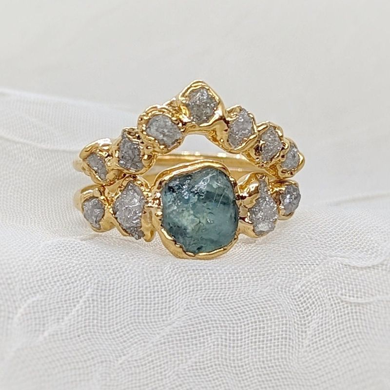 Raw Montana Sapphire and diamond ring set