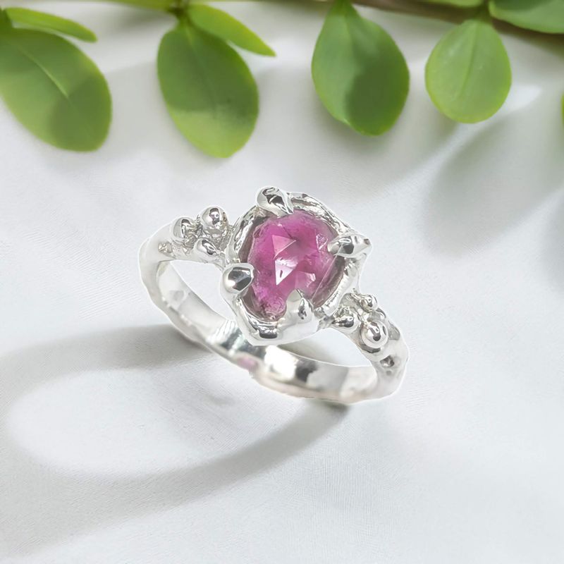 Pink Sapphire ring textured ring