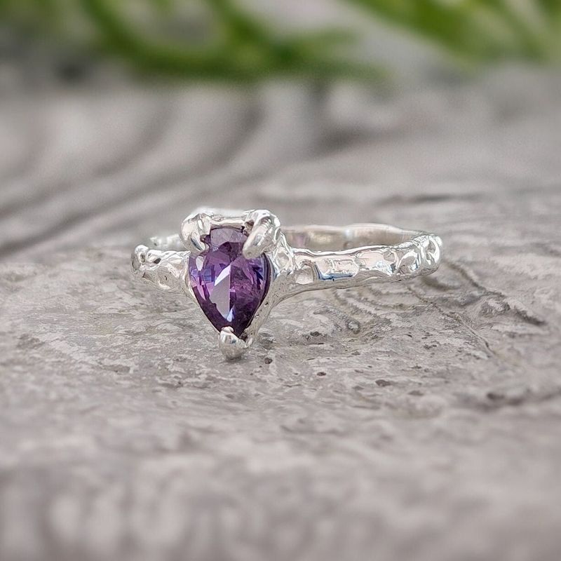 Amethyst engagement ring in Solid Sterling Silver
