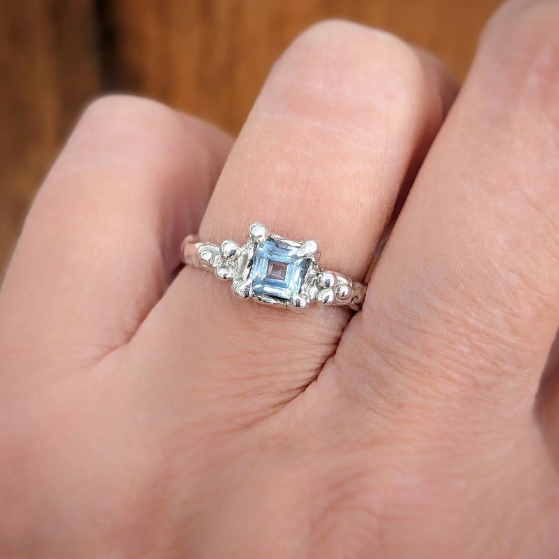 Blue Topaz engagement ring in Solid Sterling Silver