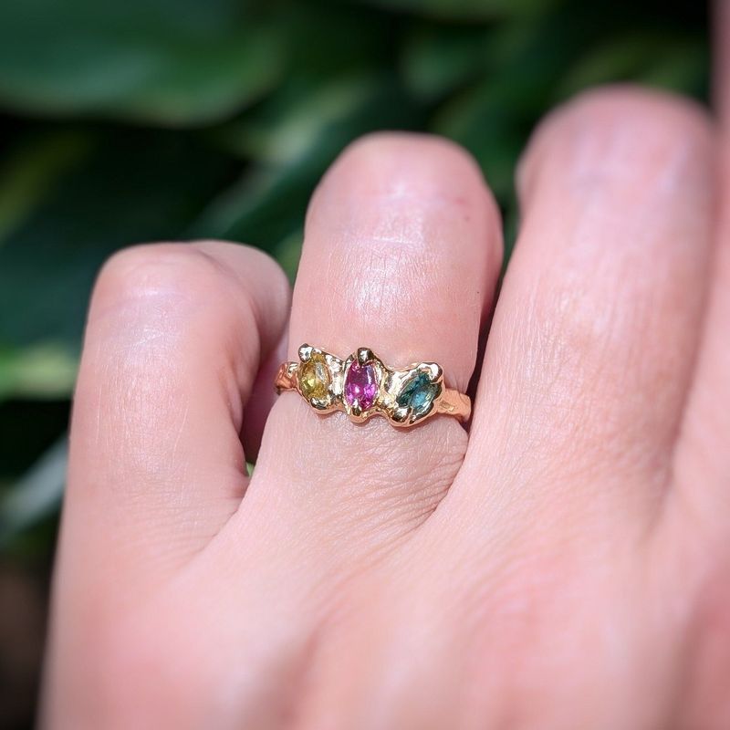 Solid Gold multi Tourmaline ring