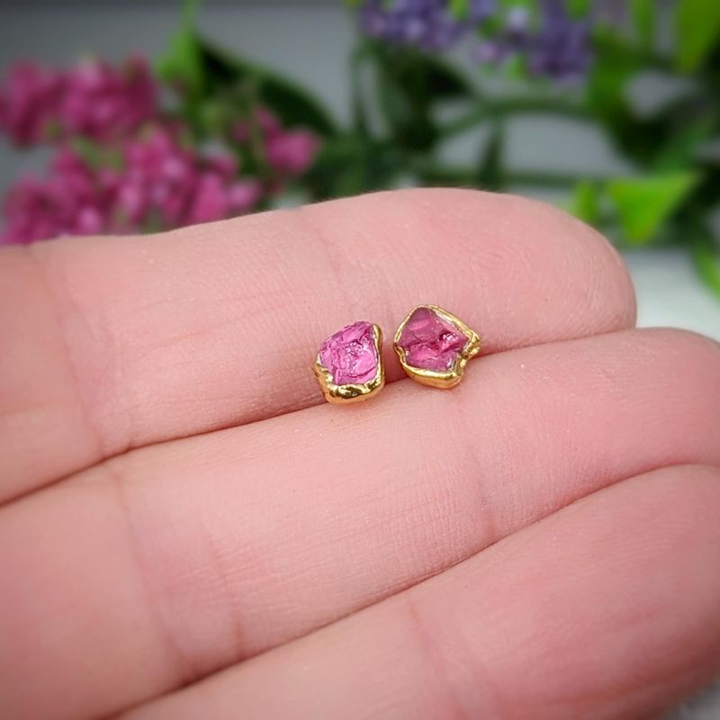 Raw Pink Spinel stud earrings