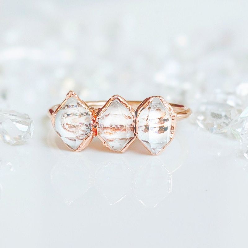 Bague triple diamant brut Herkimer
