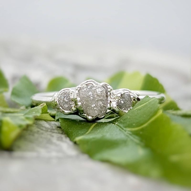 Raw natural diamond engagement ring