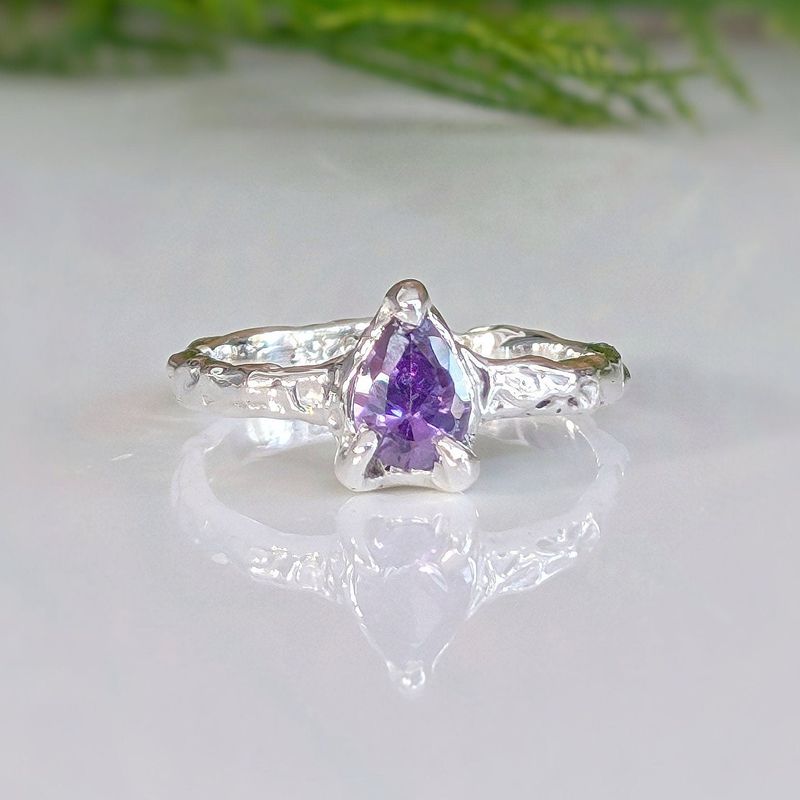 Amethyst engagement ring in Solid Sterling Silver