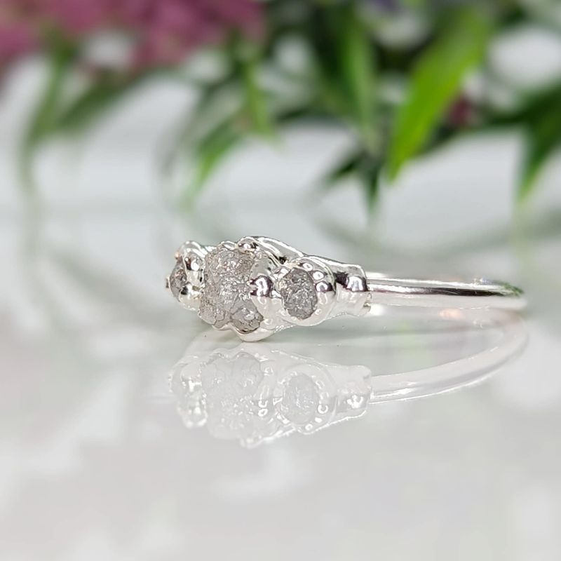Raw natural diamond engagement ring