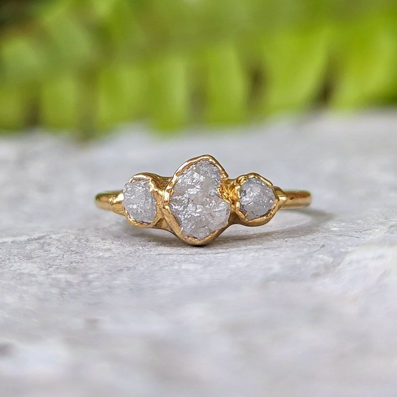 Raw diamond wedding ring set in Solid 18k Gold