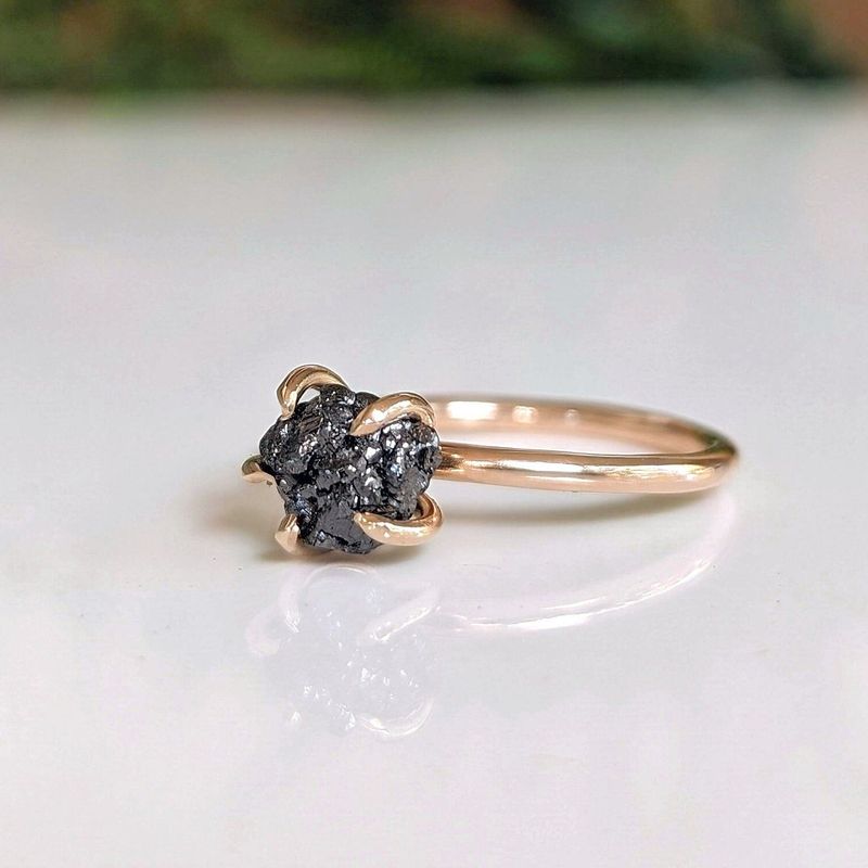 Raw black diamond engagement ring - Solid 14k Gold rough uncut black diamond ring