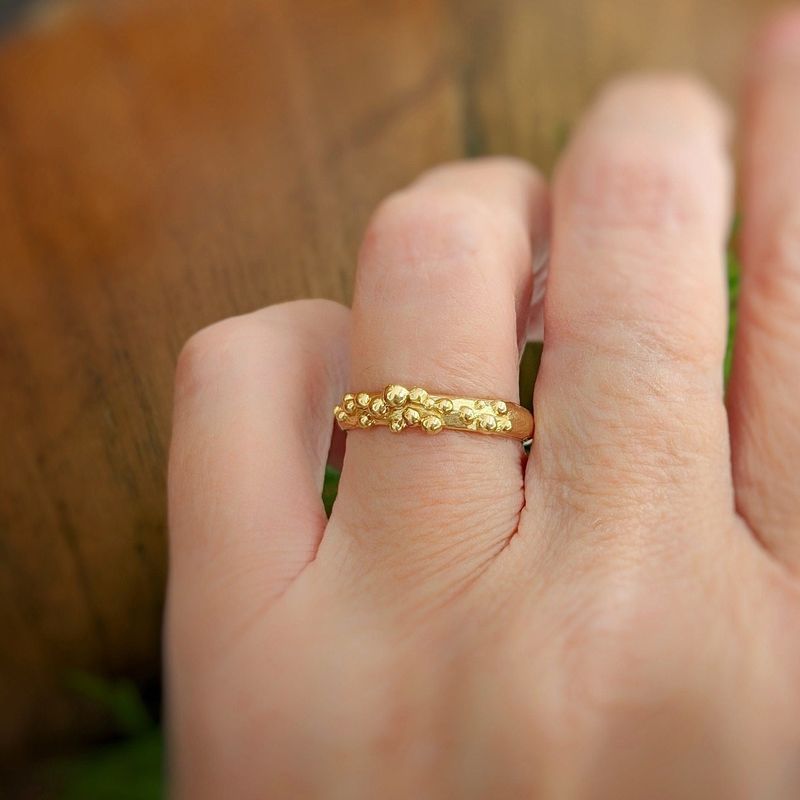 Dew drop Solid Gold beaded Molten ring