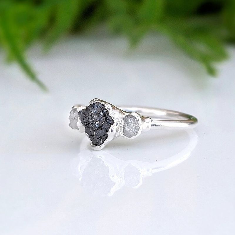 Raw Black Diamond Engagement ring