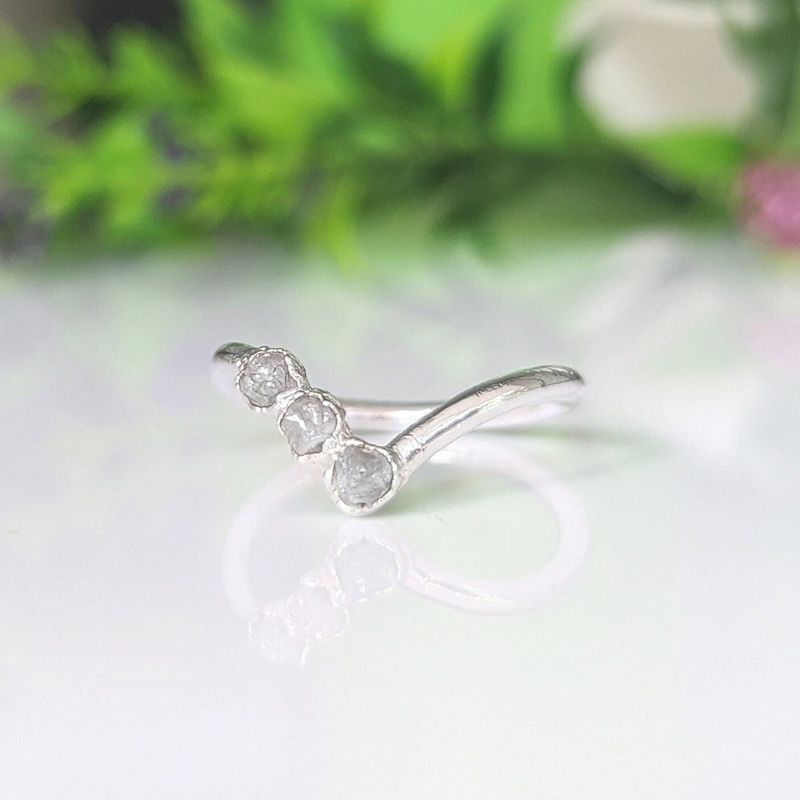 Raw diamond Chevron engagement ring