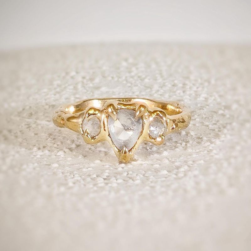 Rustic Solid Gold diamond engagement ring