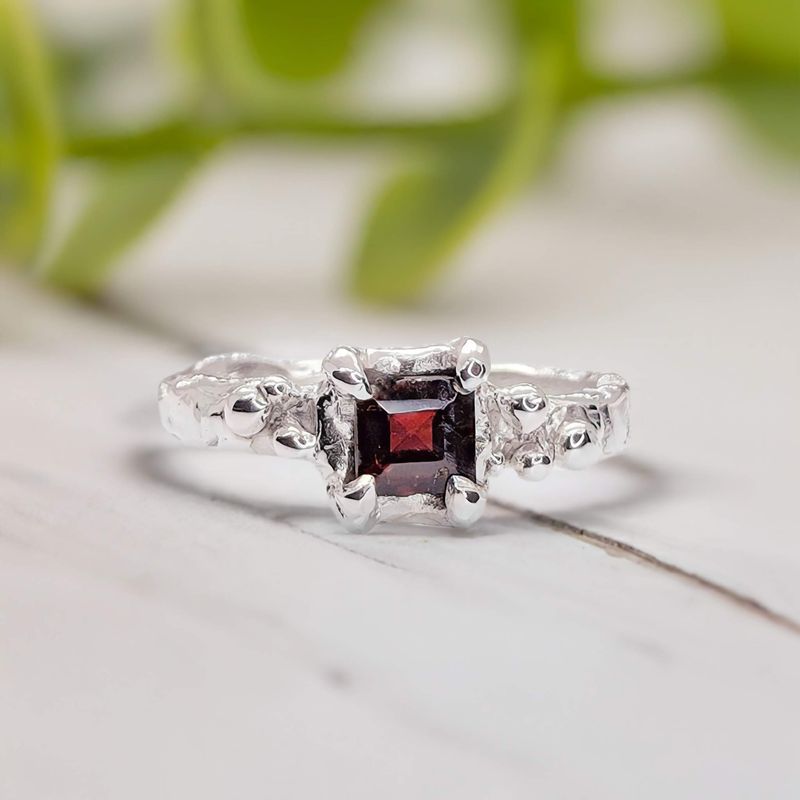 Red Garnet Engagement ring in Solid Sterling Silver