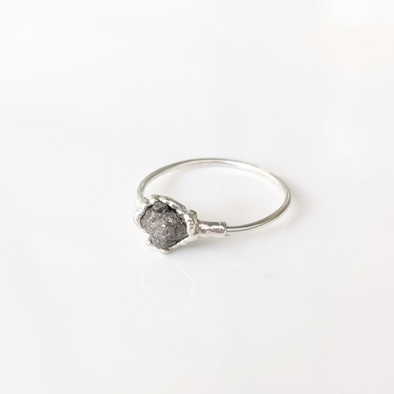 Raw uncut Grey diamond engagement ring