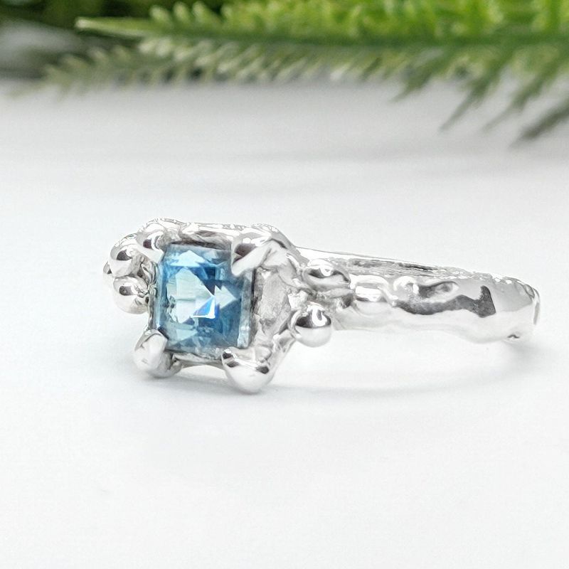 Blue Topaz engagement ring in Solid Sterling Silver