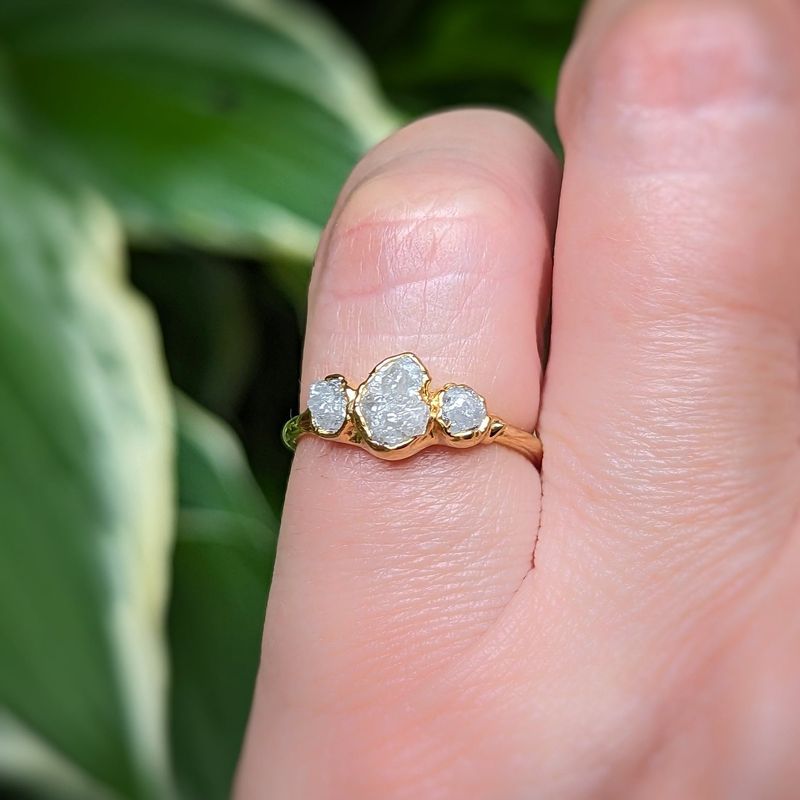 Raw diamond wedding ring set in Solid 18k Gold