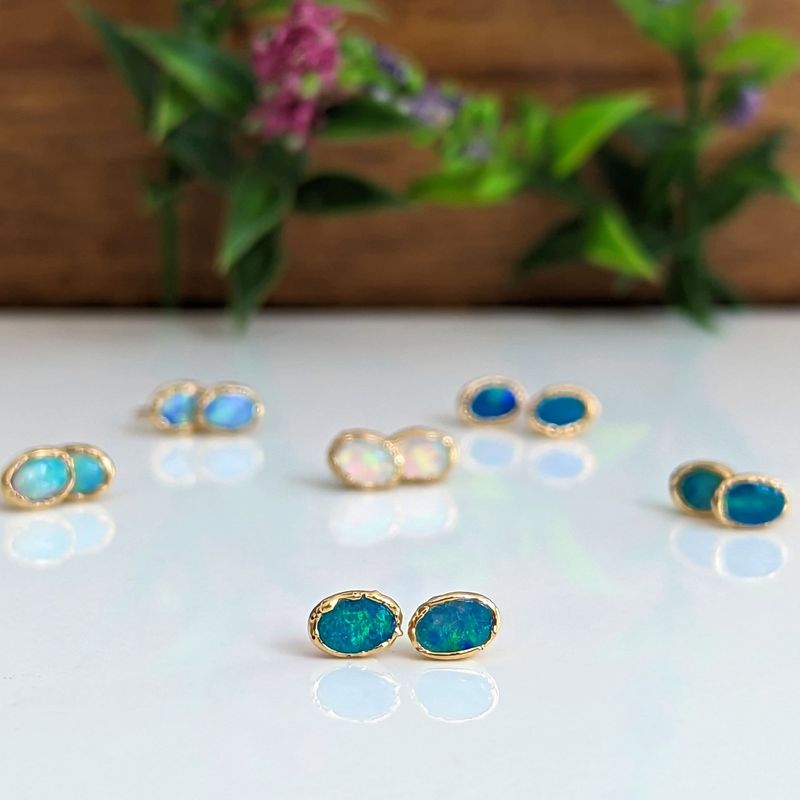 White Australian Opal stud earrings