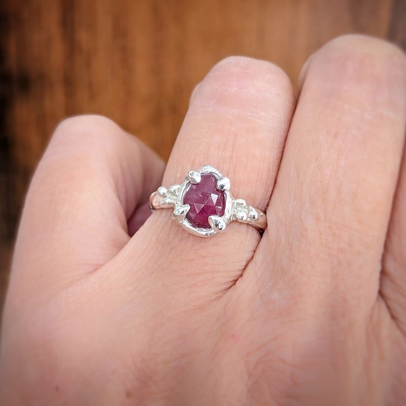 Pink Sapphire ring textured ring