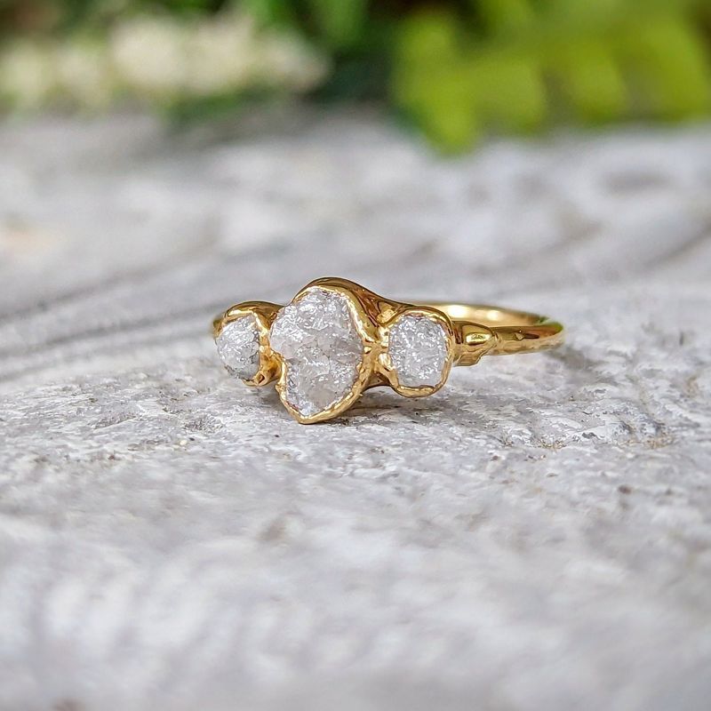 Raw diamond wedding ring set in Solid 18k Gold