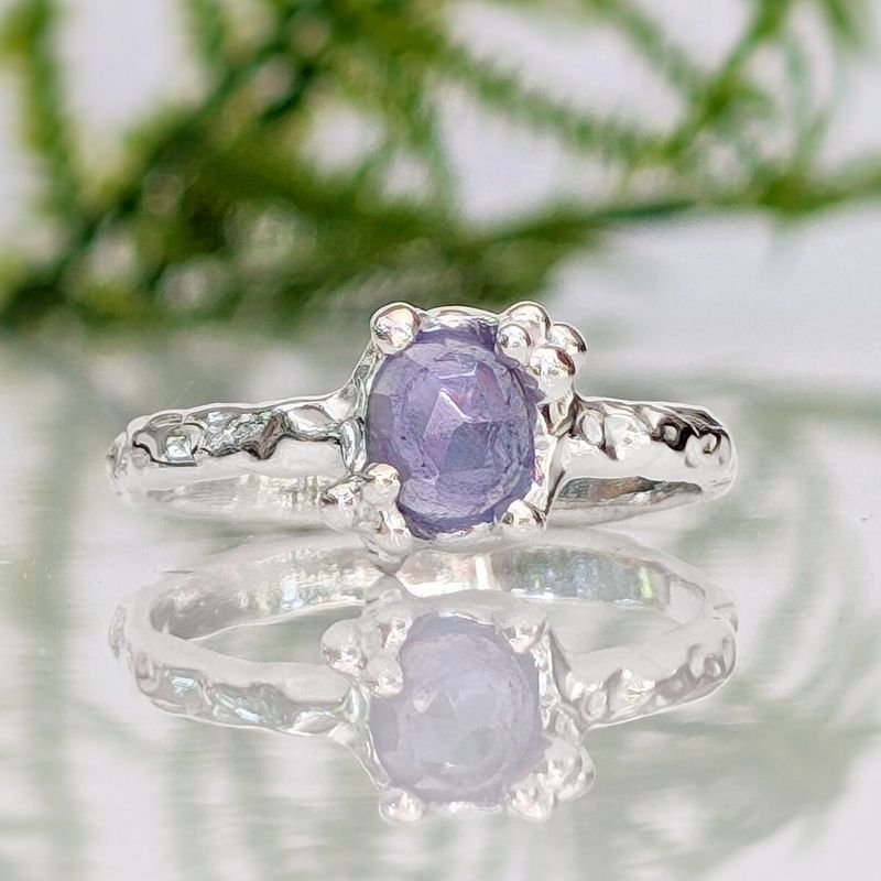 Natural Tanzanite ring - Silver textured gemstone ring