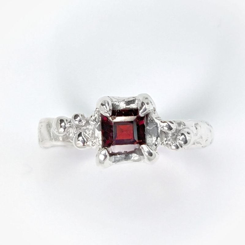 Red Garnet Engagement ring in Solid Sterling Silver