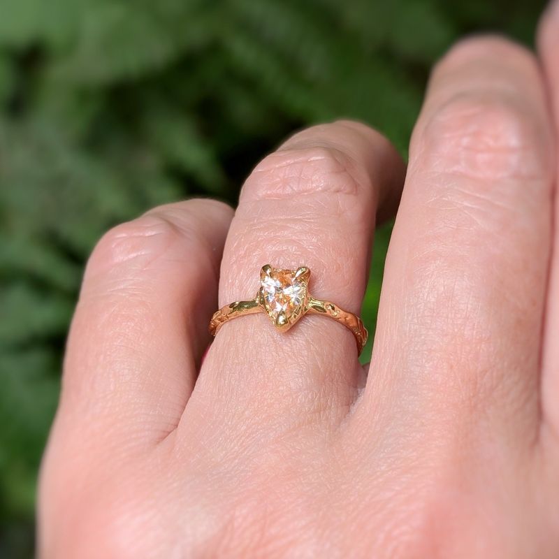 Peach Morganite textured ring in Solid 14k Gold