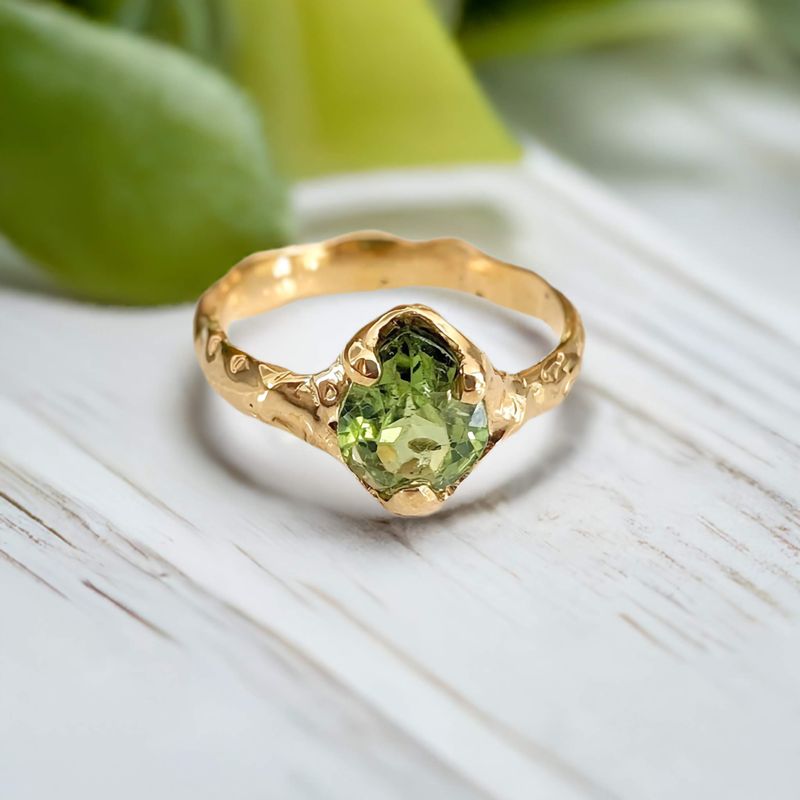 Peridot ring in Solid 14k Gold