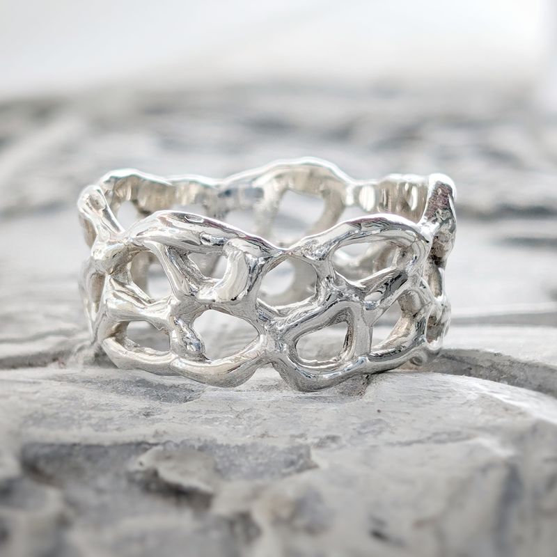 Molten Silver Honeycomb ring