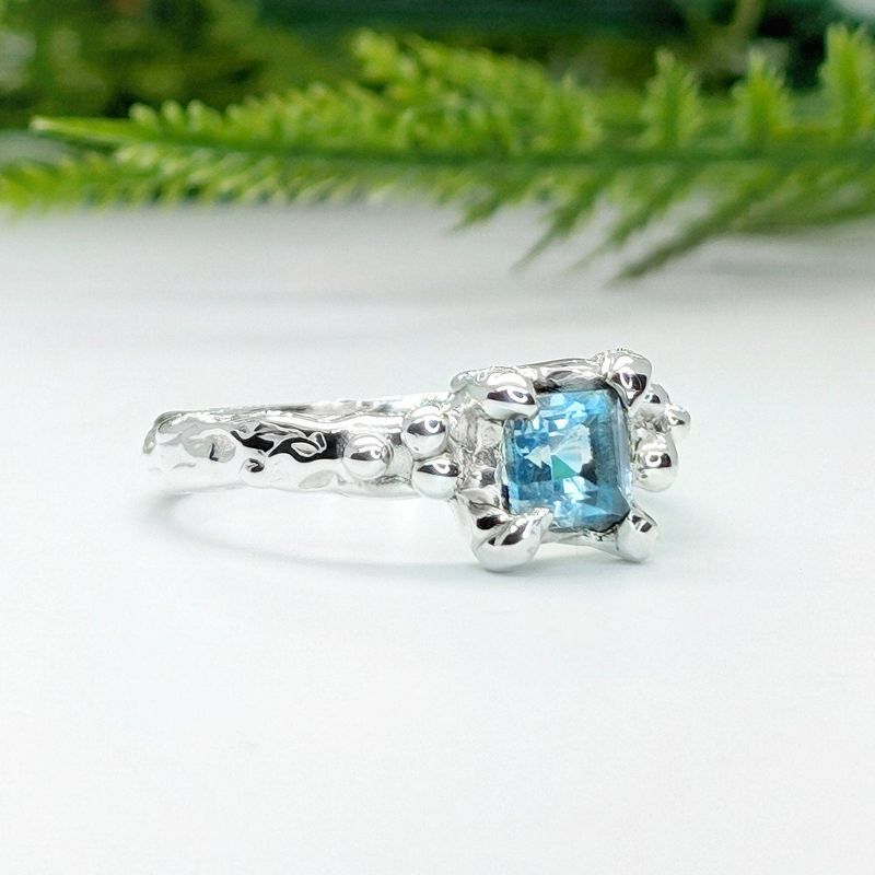 Blue Topaz engagement ring in Solid Sterling Silver