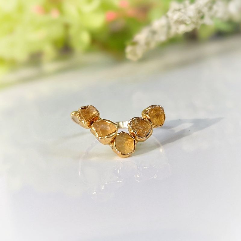 Raw Topaz and Citrine Chevron ring set