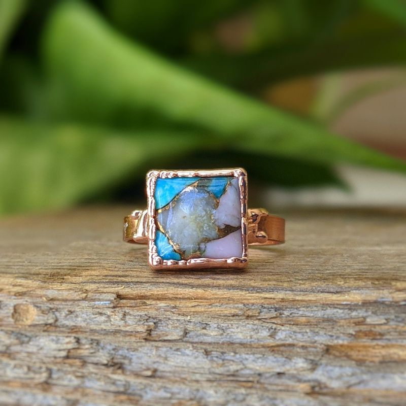 Bague Opale Rose Cuivre Turquoise