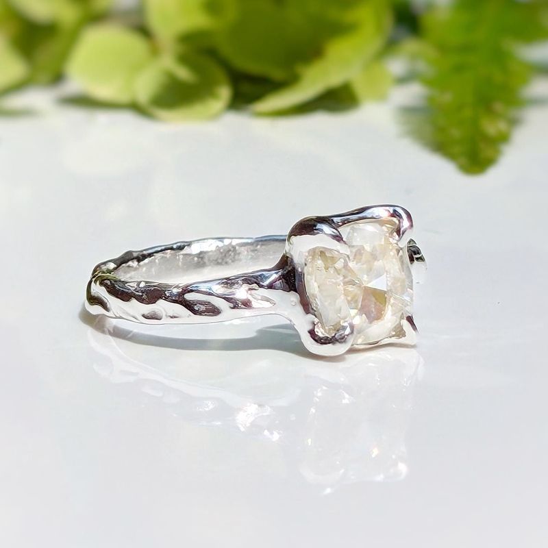 Moissanite engagement ring ~ Gold textured diamond ring