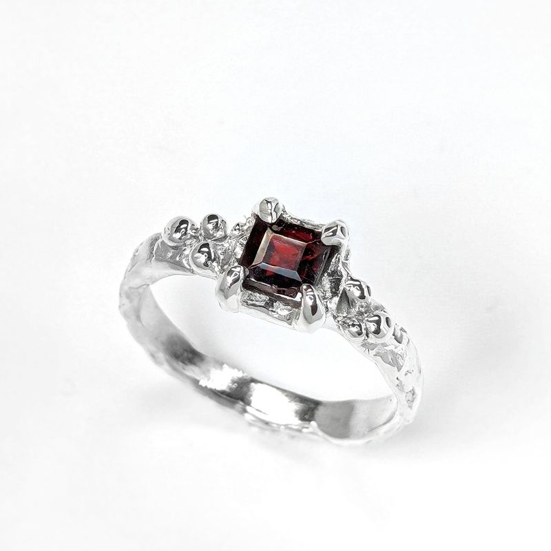 Red Garnet Engagement ring in Solid Sterling Silver