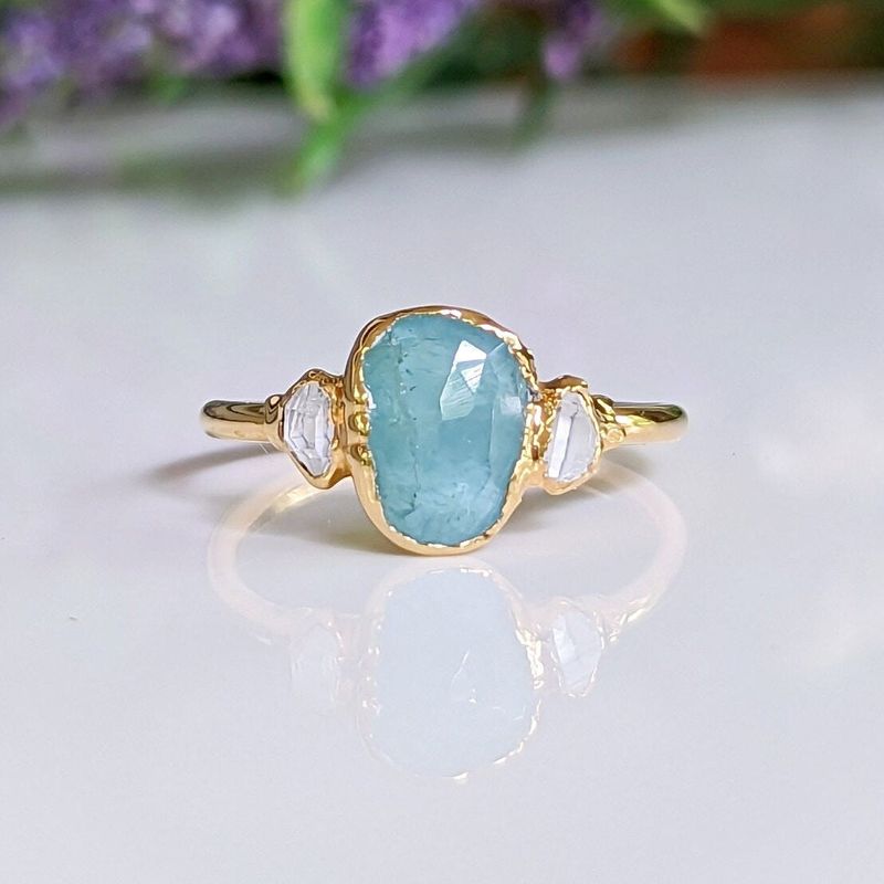 Grandidierite and diamond ring in 18k Gold
