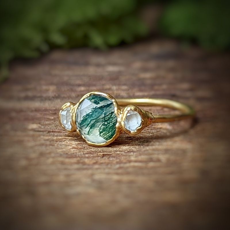Bague avec Agate Mousse et diamants Herkimer