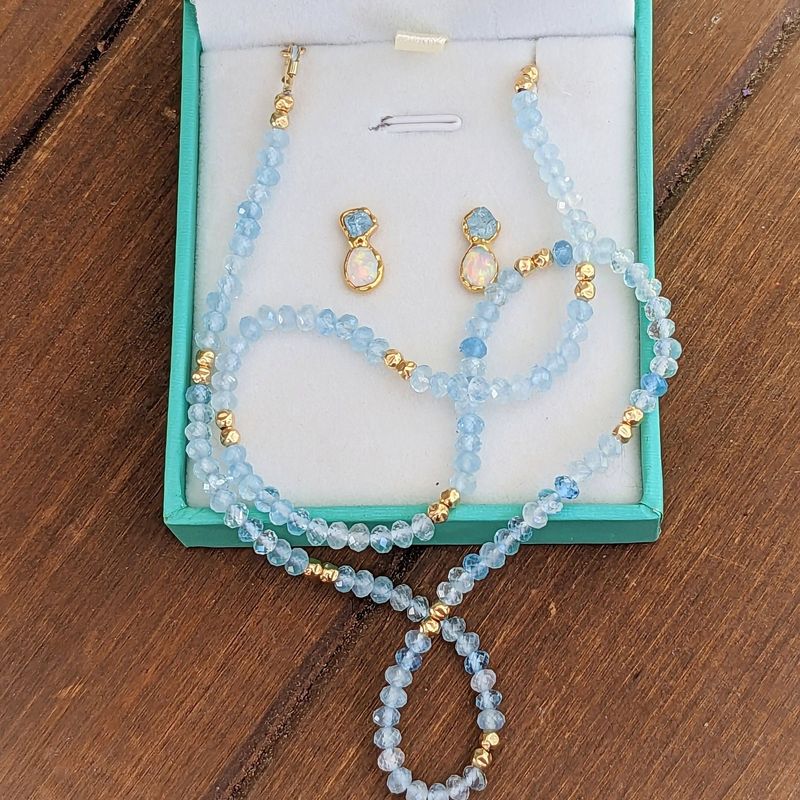 Aquamarine and Opal bridal jewelry set