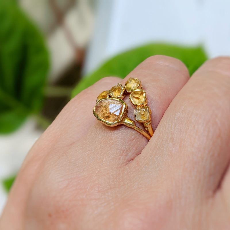 Raw Topaz and Citrine Chevron ring set
