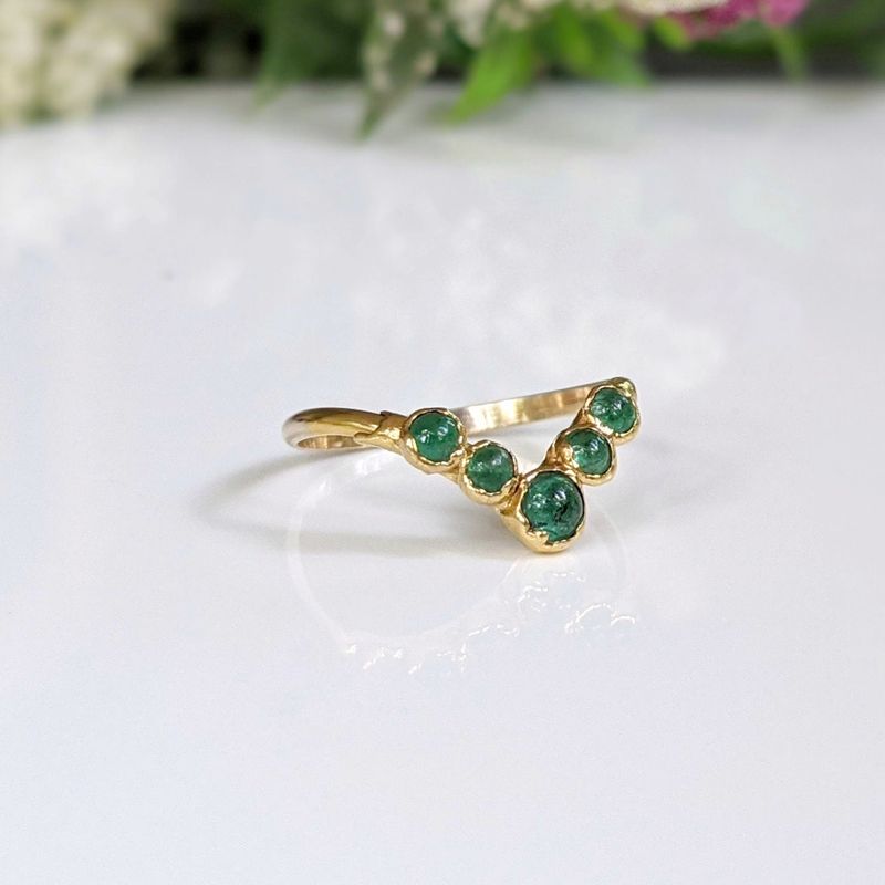 Emerald and Herkimer diamond wedding ring set