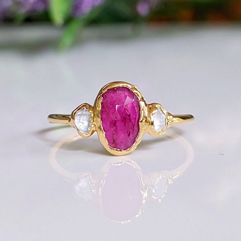 Rubellite Tourmaline and diamond engagement ring