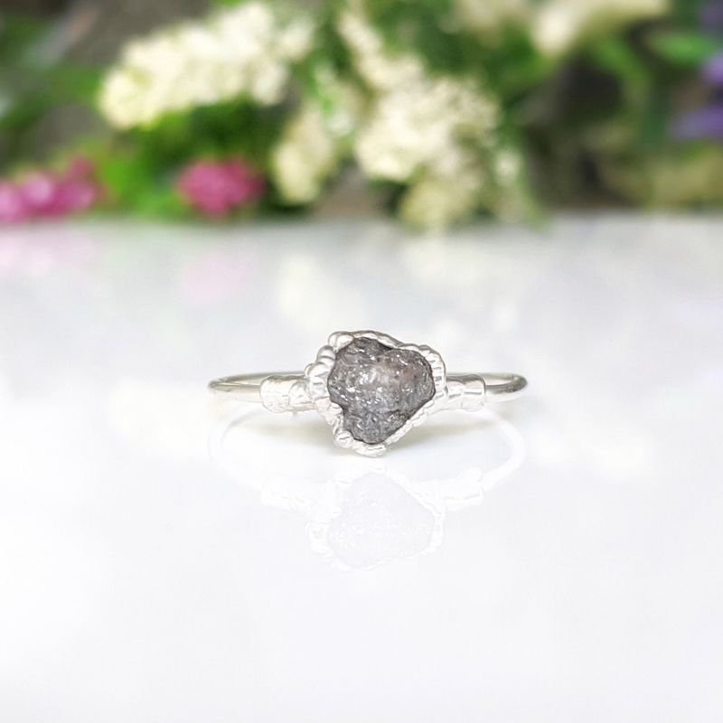 Raw uncut Grey diamond engagement ring