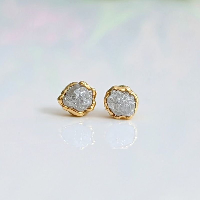 Raw diamond stud earrings