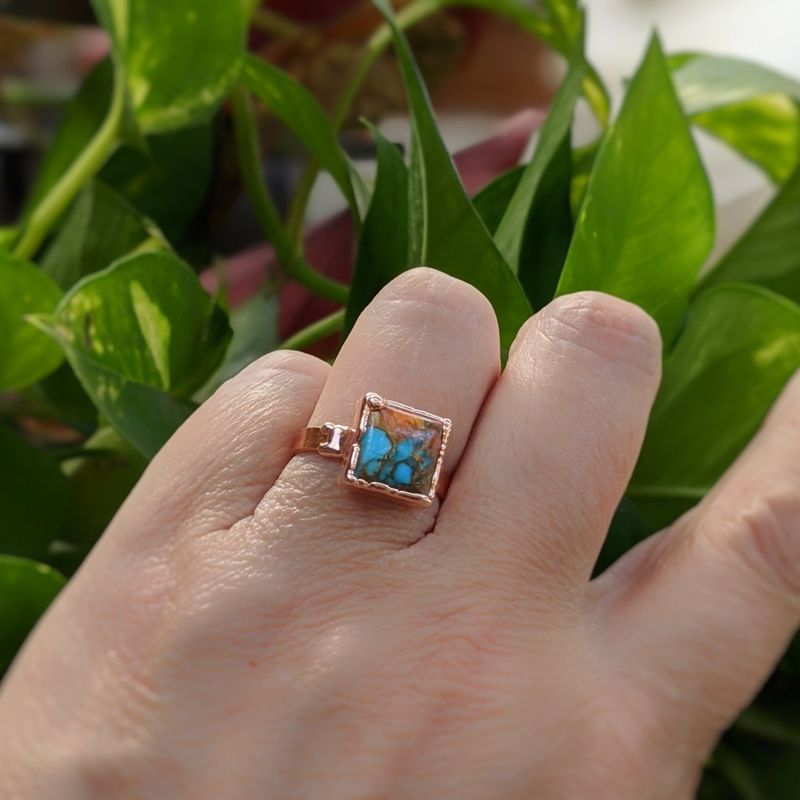 Bague Opale Rose Cuivre Turquoise