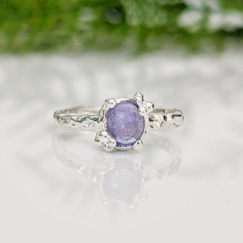 Natural Tanzanite ring - Silver textured gemstone ring