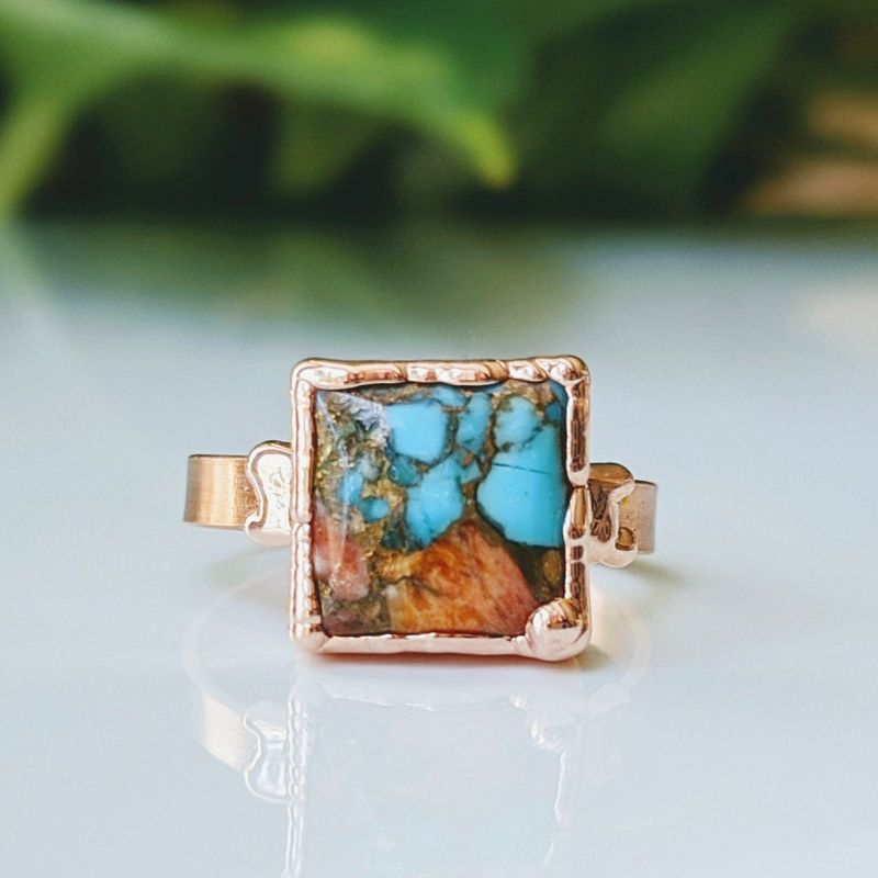 Bague Opale Rose Cuivre Turquoise