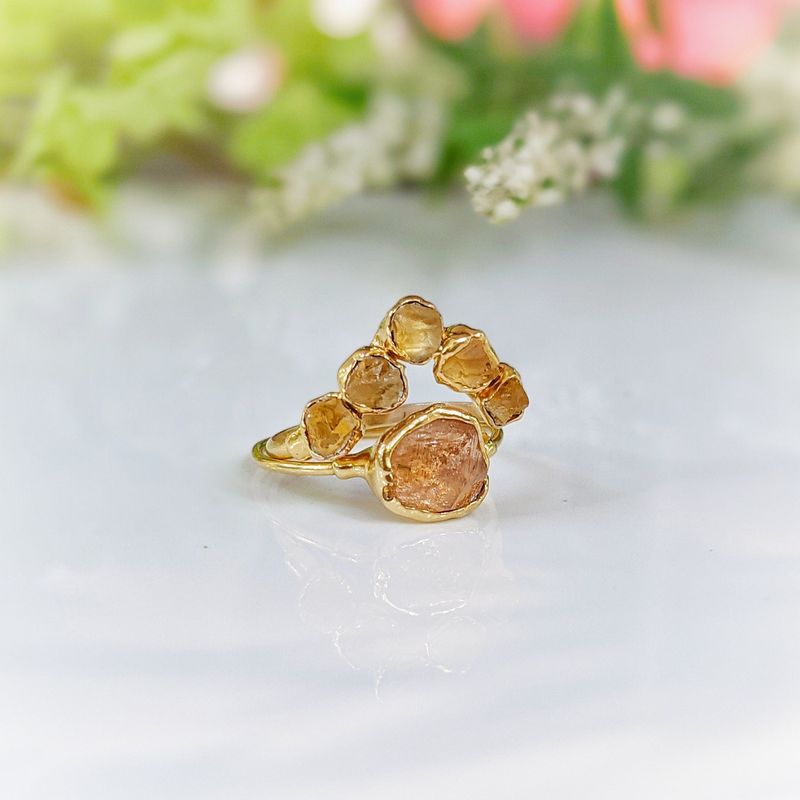 Raw Topaz and Citrine Chevron ring set