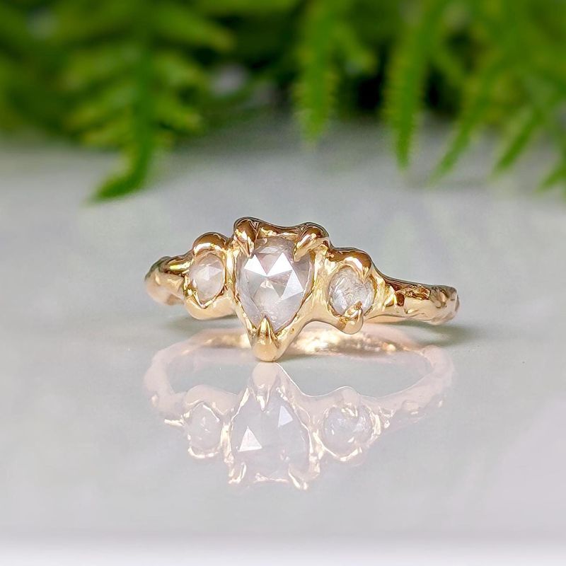 Rustic Solid Gold diamond engagement ring